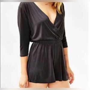 Silence + Noise Black Wrap Romper Small Modal Elastic Waist